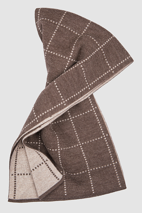 Шарф из шерсти в клетку коричневого цвета, цвет Коричневый меланж