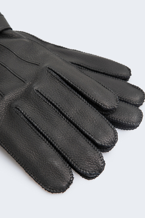 Перчатки из натуральной кожи для сенсорных экранов, цвет Черный