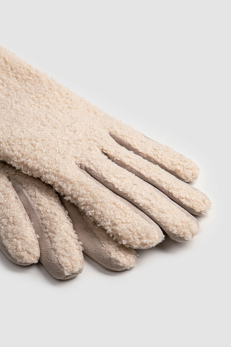 Перчатки из натуральной замши и экомеха, цвет Бежевый