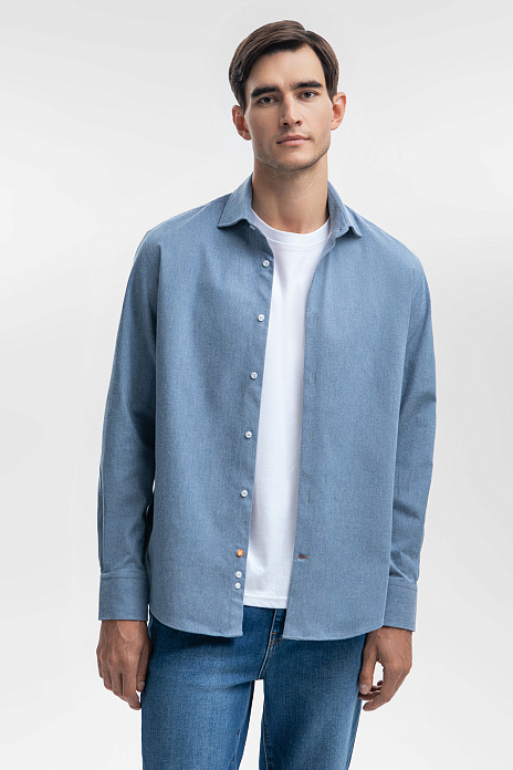 Фланелевая сорочка из устойчивой к сминанию ткани, цвет Голубой светлый
