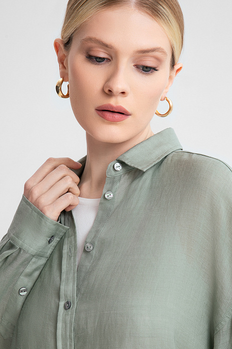 Рубашка из рами свободная, цвет Оливковый