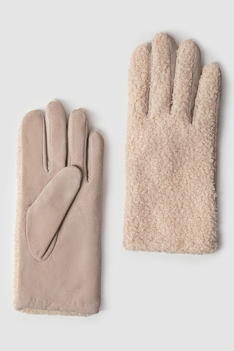 Перчатки из натуральной замши и экомеха, цвет Бежевый