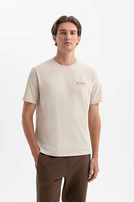 Футболка из хлопка с принтом на спине, цвет Бежевый