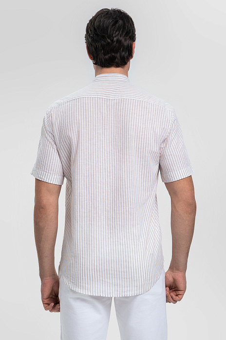 Сорочка с коротким рукавом из итальянской ткани Canclini, цвет Бежевый