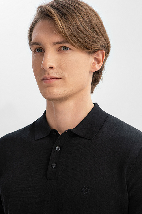 Поло из хлопка, шелка и льна, цвет Черный