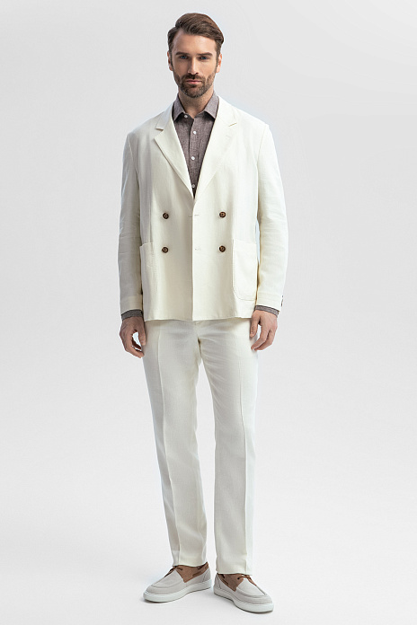 Костюм изо льна и тенсела с двубортным пиджаком, цвет 