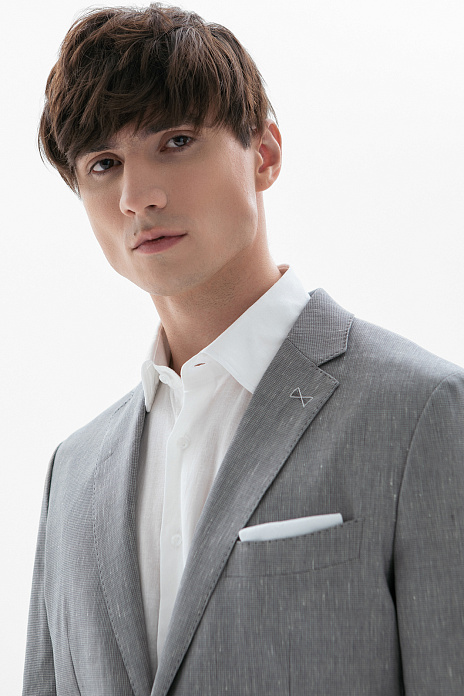 Пиджак из шерсти, льна и шелка, цвет Серый светлый