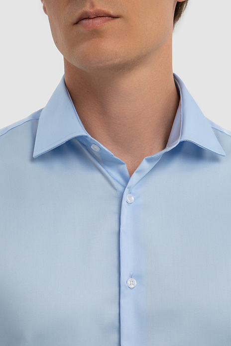 Хлопковая голубая сорочка с коротким рукавом, легкая в уходе, цвет Голубой