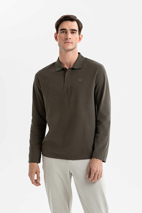 Лонгслив поло из хлопка, цвет Зеленый