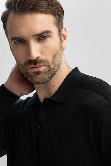 Поло из хлопка, шелка и льна с отделкой из алькантары, цвет Черный