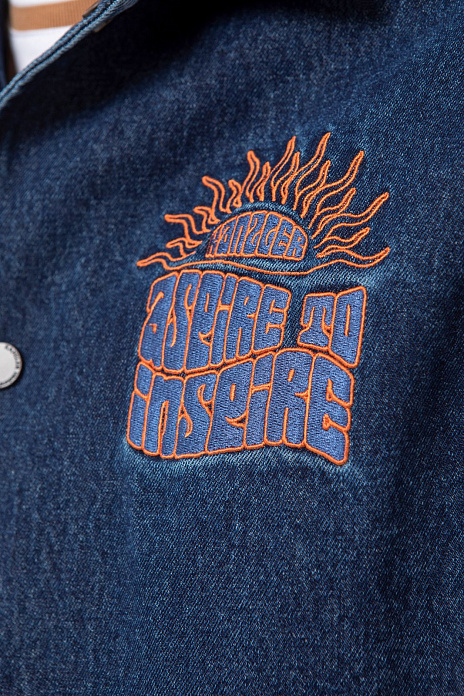 Джинсовая куртка с вышивкой, цвет Синий темный