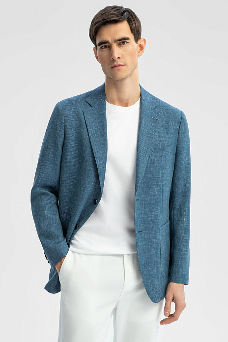 Пиджак из шерсти, льна и шелка, устойчивый к сминанию, цвет Синий