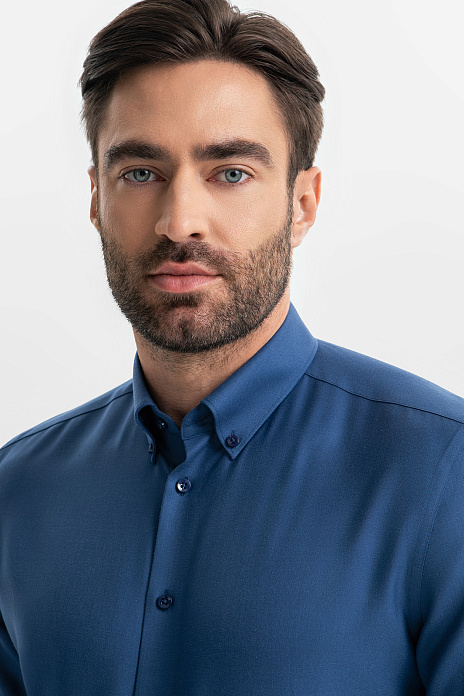 Рубашка из смесовой шерсти с возможностью машинной стирки, цвет Синий