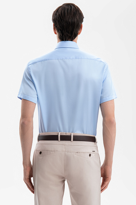 Сорочка с коротким рукавом из хлопка, устойчивая к сминанию, цвет Голубой