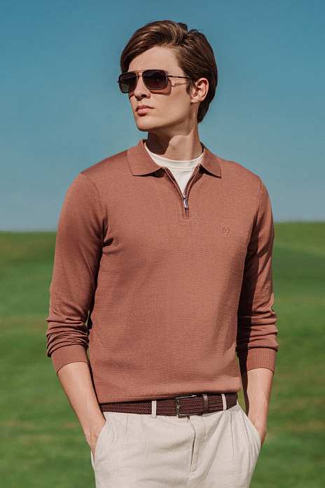 Поло из хлопка, шелка и льна, лимитированная коллекция, цвет Коричневый светлый