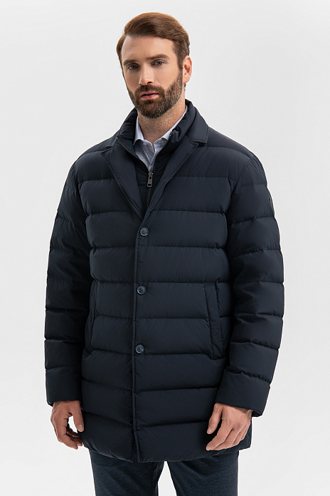 Пуховик со съемной манишкой и водоотталкивающей обработкой, цвет Синий темный