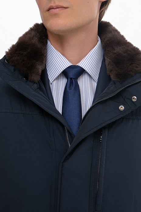 Пуховик с утепленным воротником и водоотталкивающей обработкой, цвет Синий темный