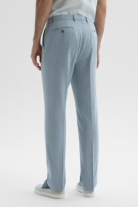 Брюки из хлопка, льна и вискозы, цвет Голубой