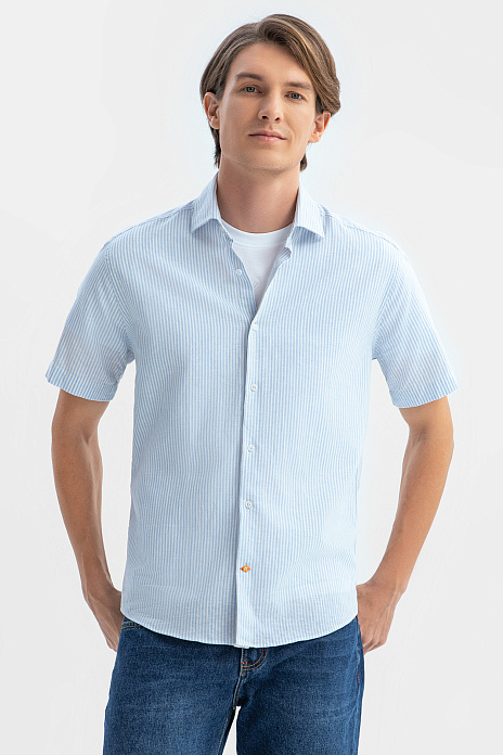 Сорочка с коротким рукавом из австрийской ткани Getzner, цвет Голубой светлый