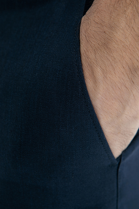 Брюки изо льна, тенсела и хлопка, цвет Синий темный