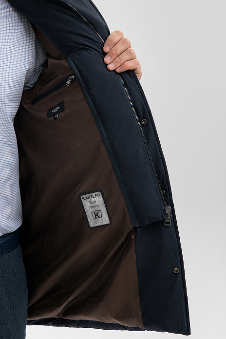 Пуховик со съемной манишкой и водоотталкивающей обработкой, цвет Синий темный