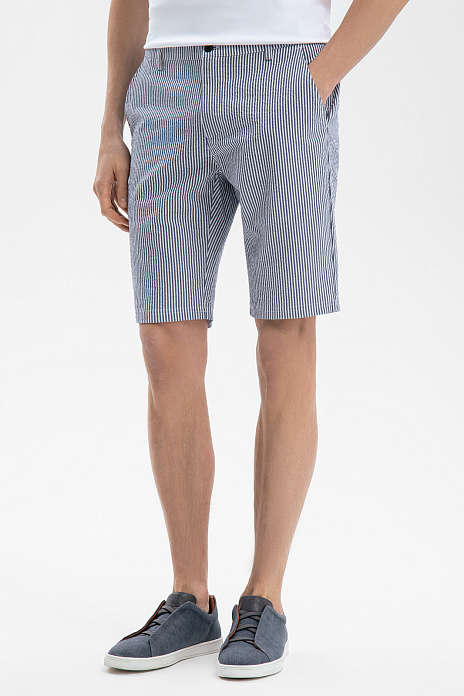 Бермуды из хлопка и льна в полоску, цвет Синий темный