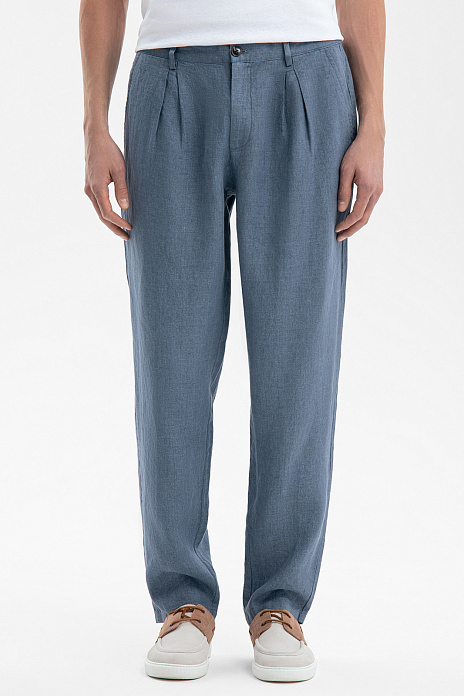 Брюки изо льна, цвет Голубой темный