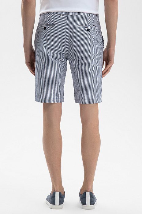 Бермуды из хлопка и льна в полоску, цвет Синий темный