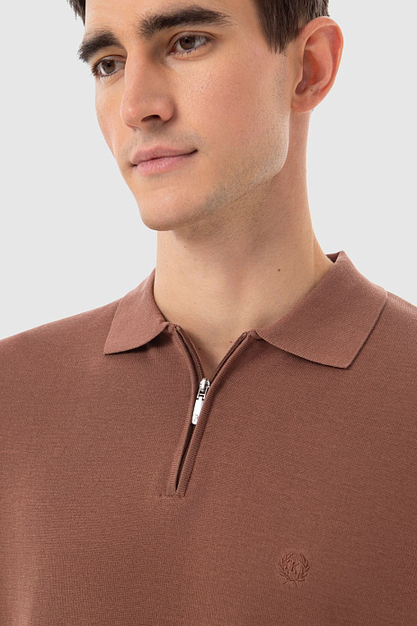 Поло из хлопка, шелка и льна, лимитированная коллекция, цвет Коричневый светлый