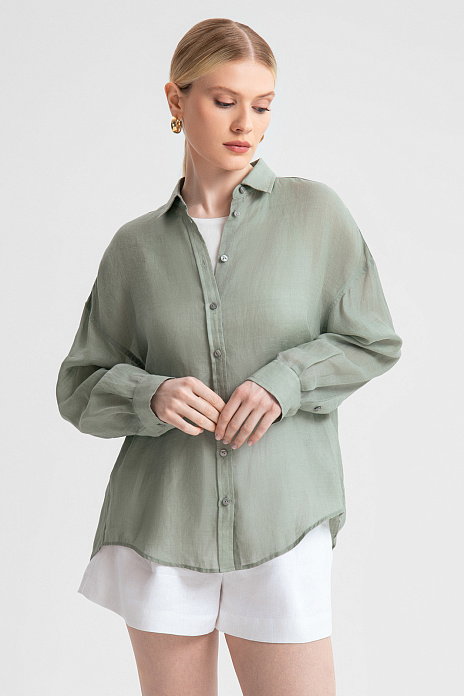 Рубашка из рами свободная, цвет Оливковый